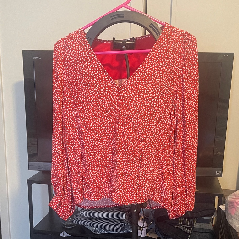 Madewell Red and White Patterned Blouse